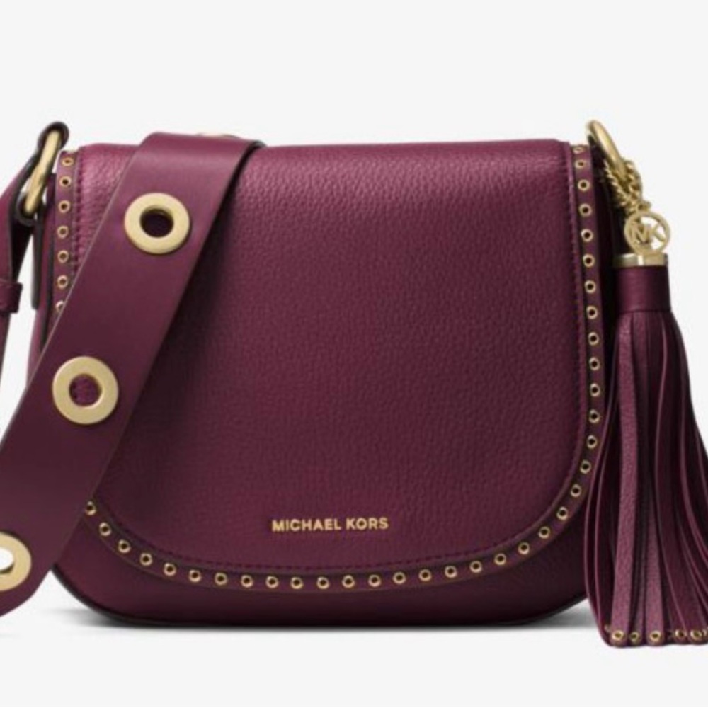 Michael Kors Brooklyn leather saddle  bag in Purple.